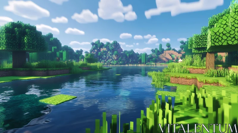 Pixelated Voxel Landscape of Minecraft's Nature AI Image