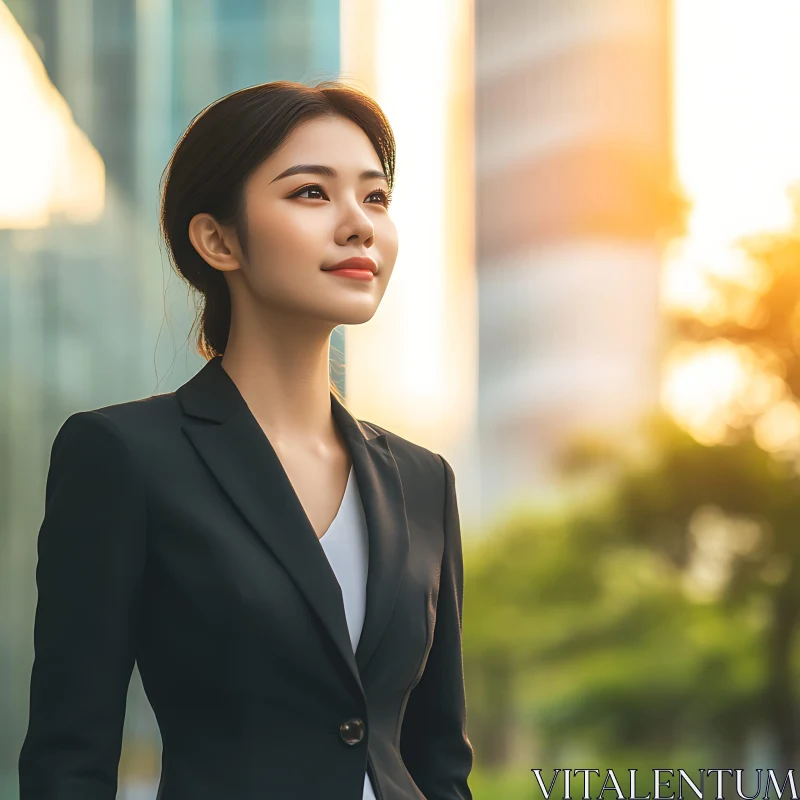 Professional Woman in Cityscape AI Image