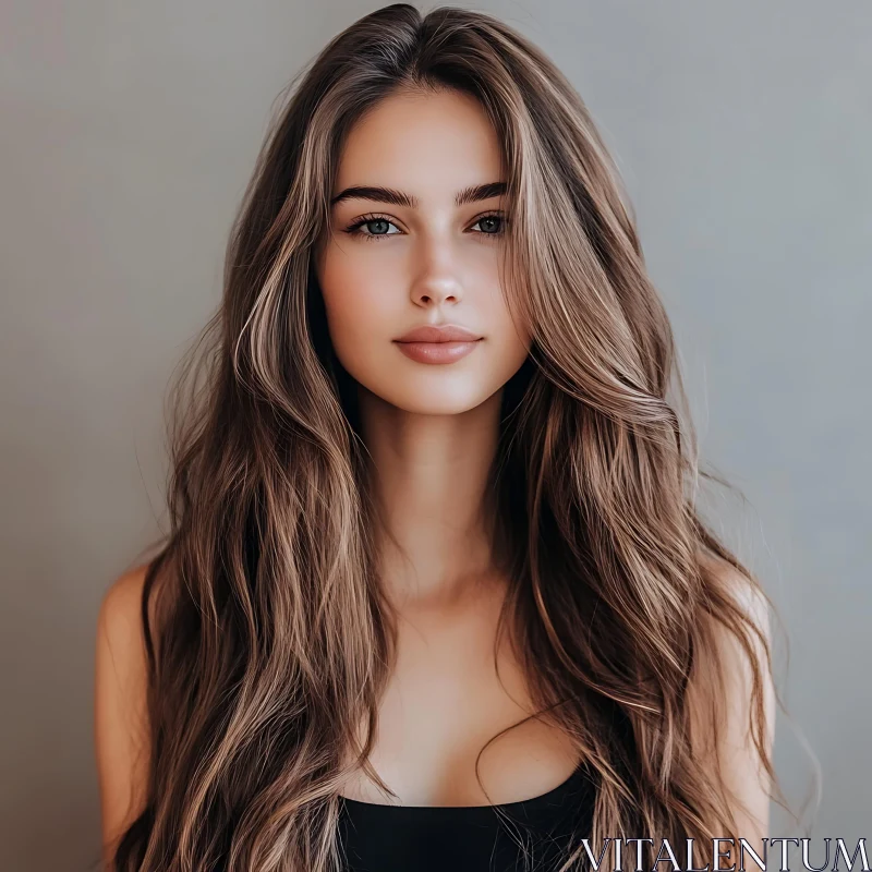 Elegant Woman Portrait with Long Hair AI Image