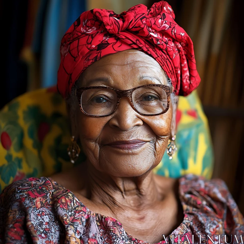 Elderly Woman Smiling in Traditional Attire AI Image