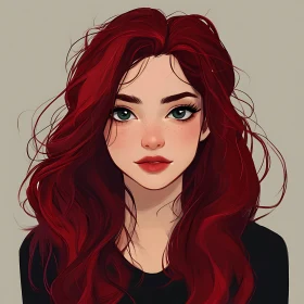 Digital Portrait of a Freckled Woman with Red Hair