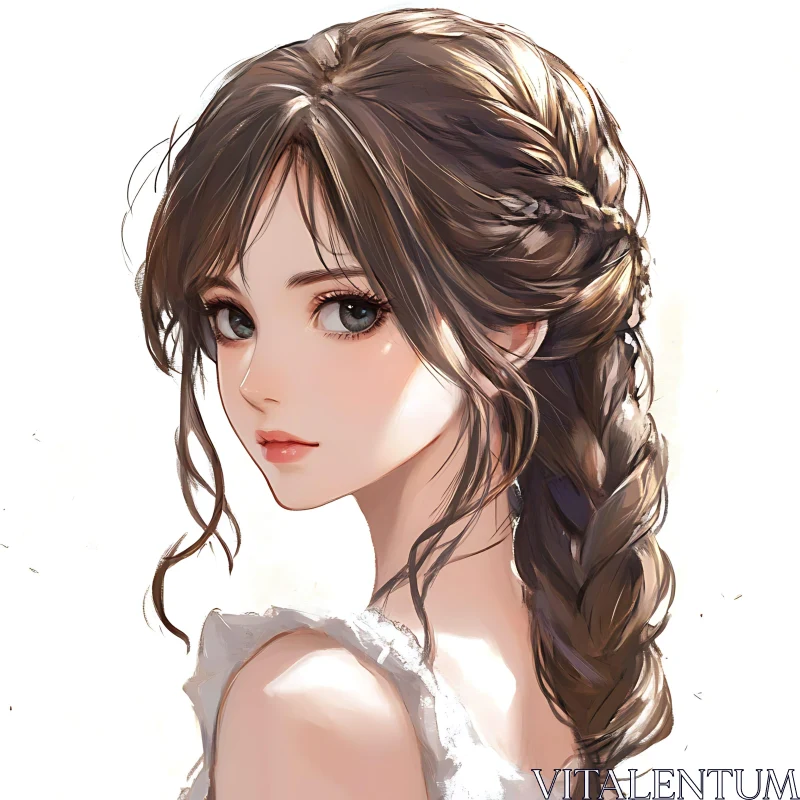 Elegant Anime Portrait of a Girl with Braids AI Image