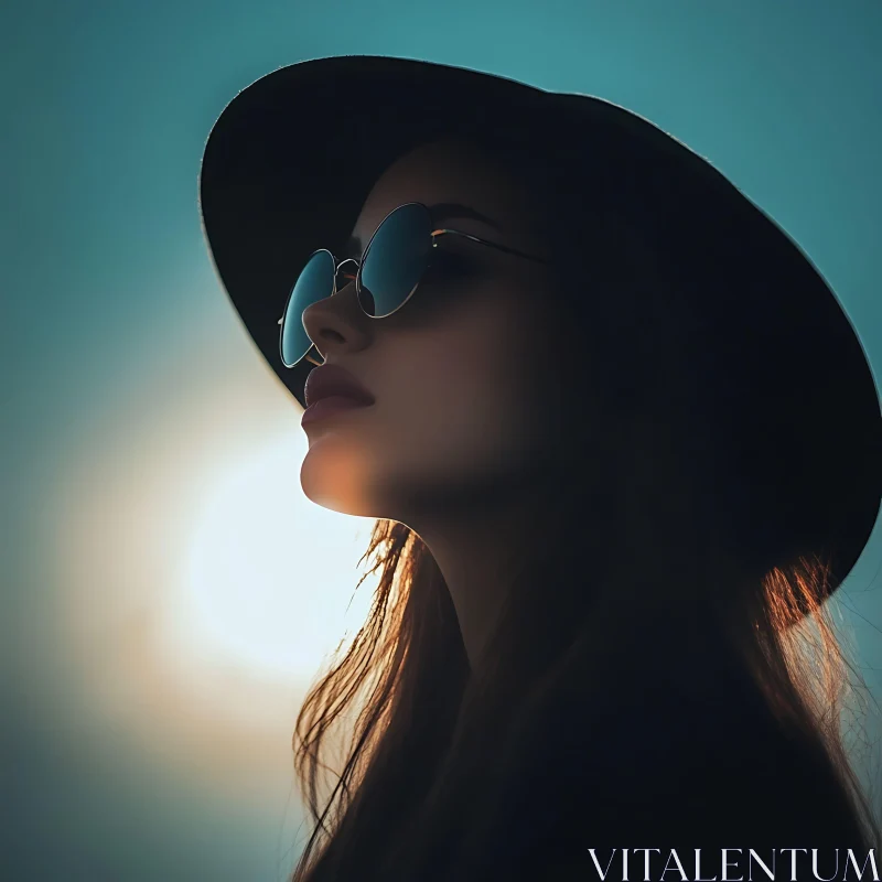 AI ART Mystery Woman in Hat and Sunglasses at Sunset