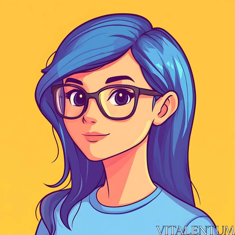 Blue Haired Girl with Glasses AI Image