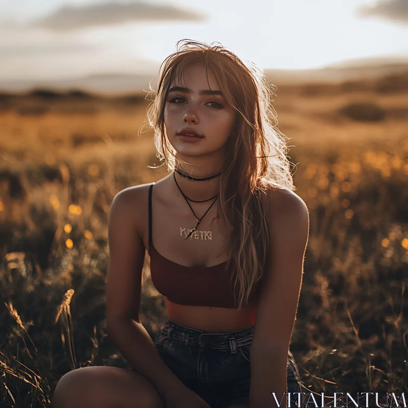 Sunset Portrait of a Woman in Nature AI Image