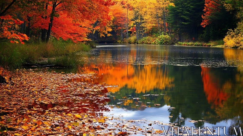 Tranquil Fall Colors Reflected in a Scenic Lake AI Image