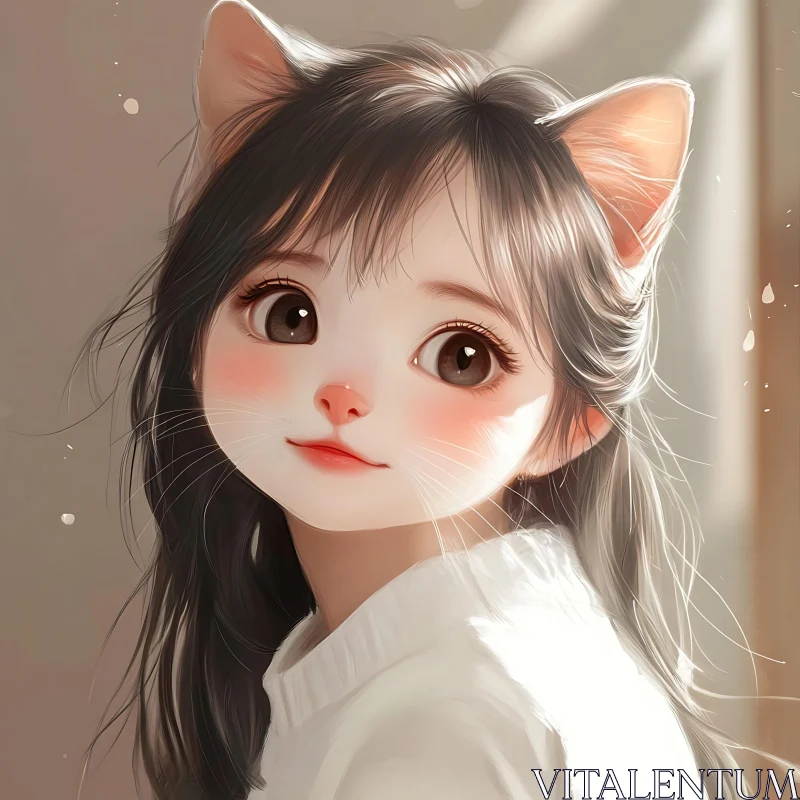 Cute Anime Cat Girl Illustration AI Image