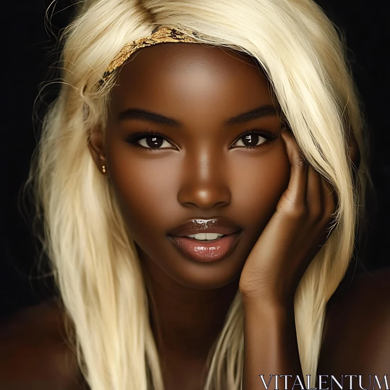 Exquisite Dark-Skinned Woman with Blonde Hair AI Image