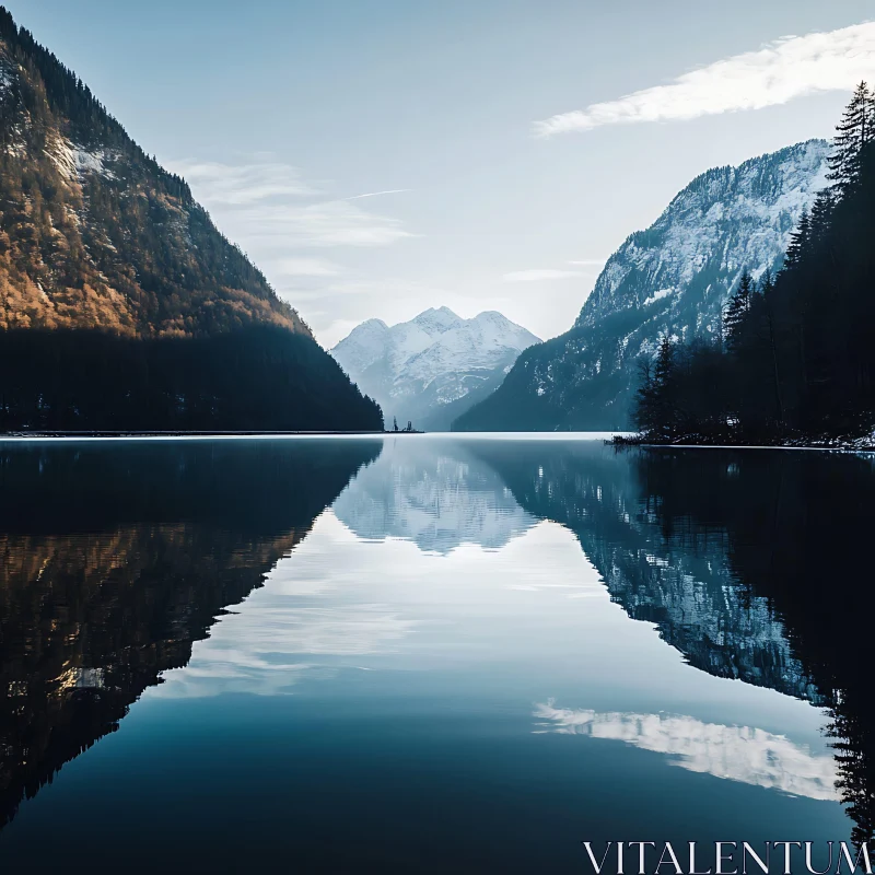 Peaceful Mountain Lake Reflection AI Image