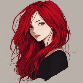 Elegant Anime Girl with Red Hair - Captivating Portrait