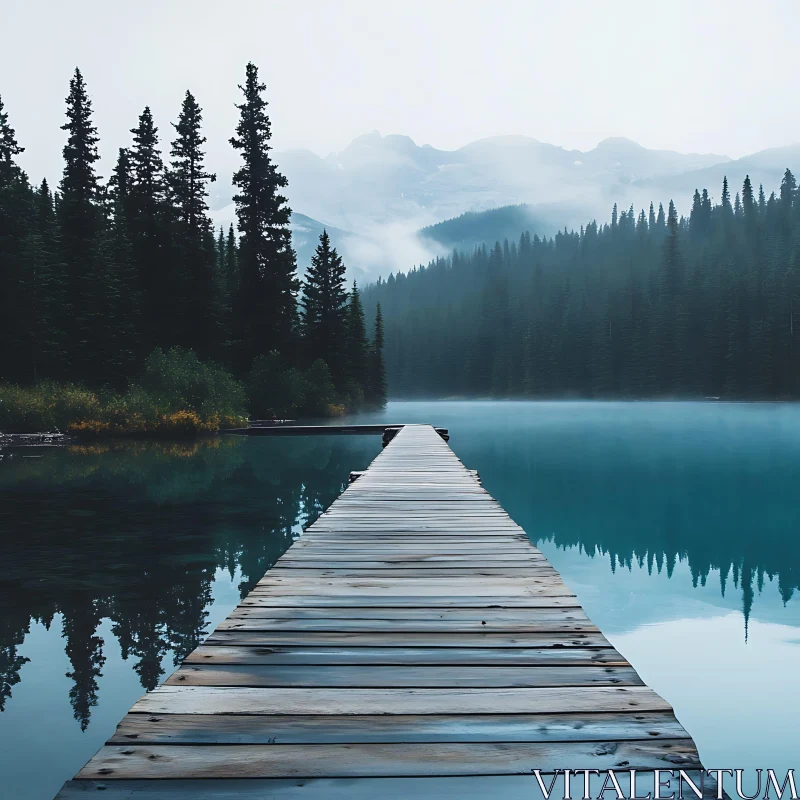 Serene Lake with Forest and Pier AI Image