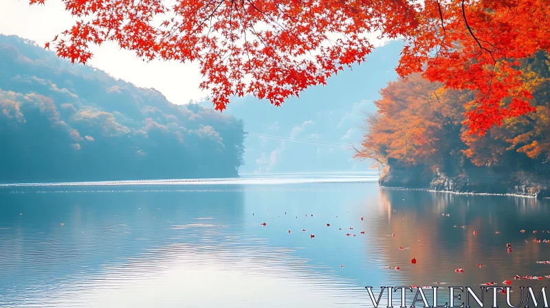 Serene Lakescape with Autumn Colors and Reflections AI Image