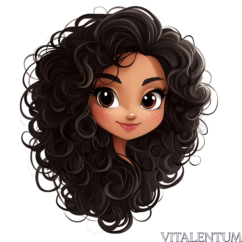 Cartoon Young Girl with Curly Hair and Expressive Eyes AI Image