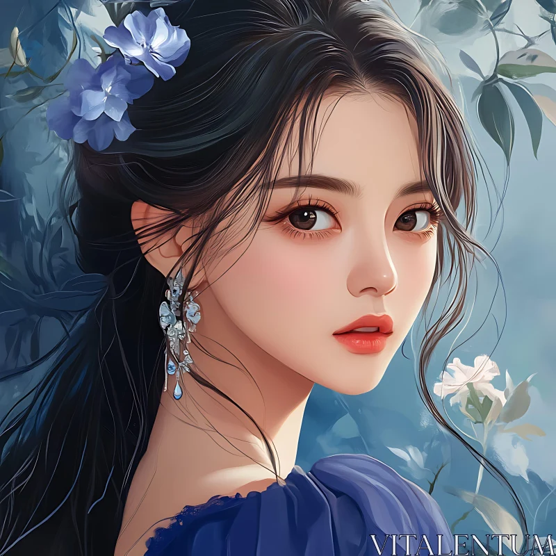 Intricate Artistic Portrait of a Woman with Floral Themes AI Image