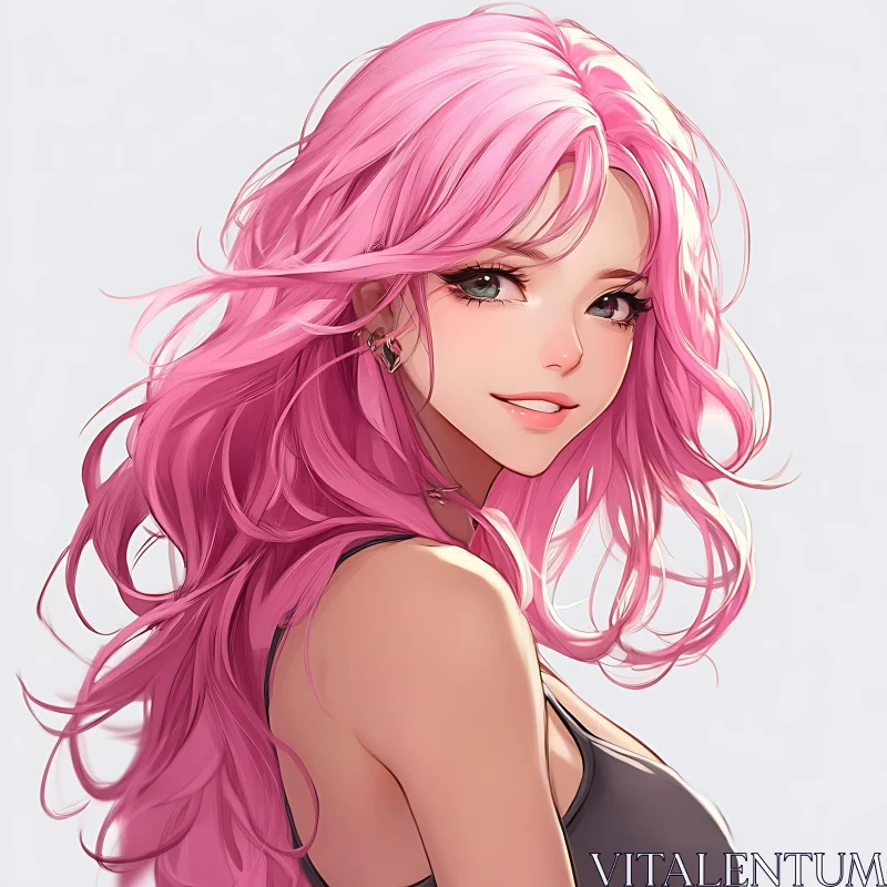 Anime Portrait of a Smiling Girl with Pink Hair AI Image