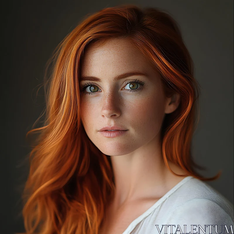 Red-Haired Woman Portrait with Freckles AI Image