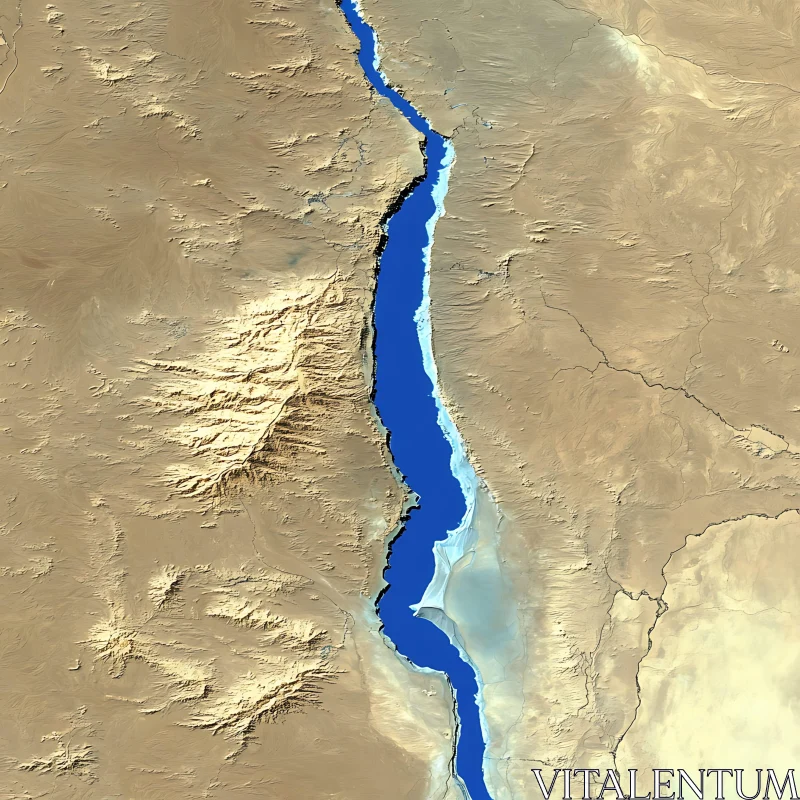 Satellite Image of a Desert River AI Image