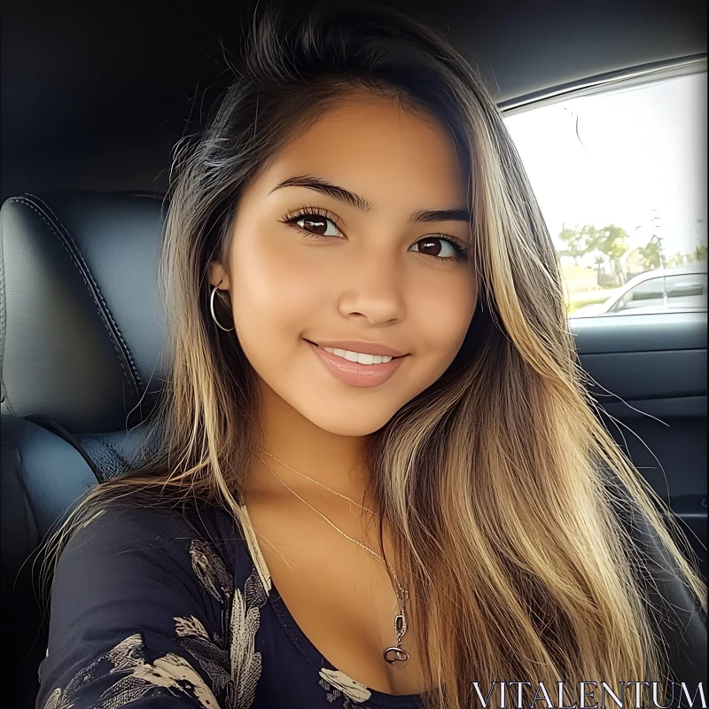 AI ART Radiant Young Woman Inside Car