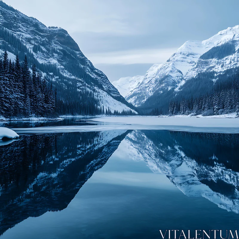 Snowy Mountain Lake Reflection AI Image