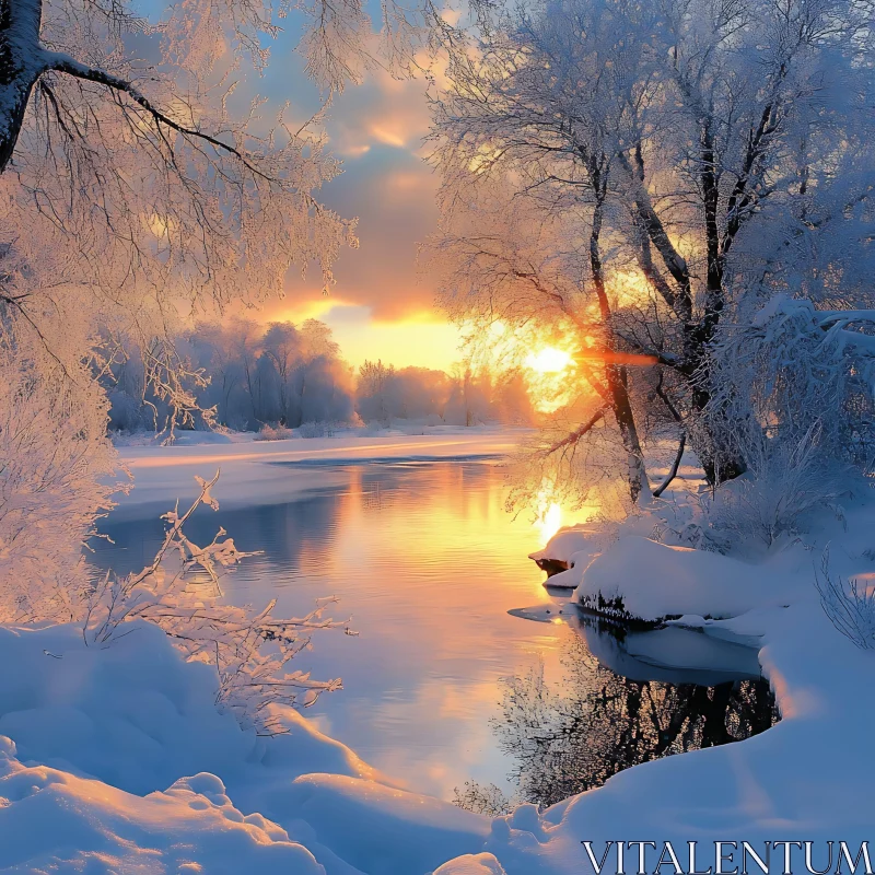 Winter Wonderland Sunset Reflection AI Image