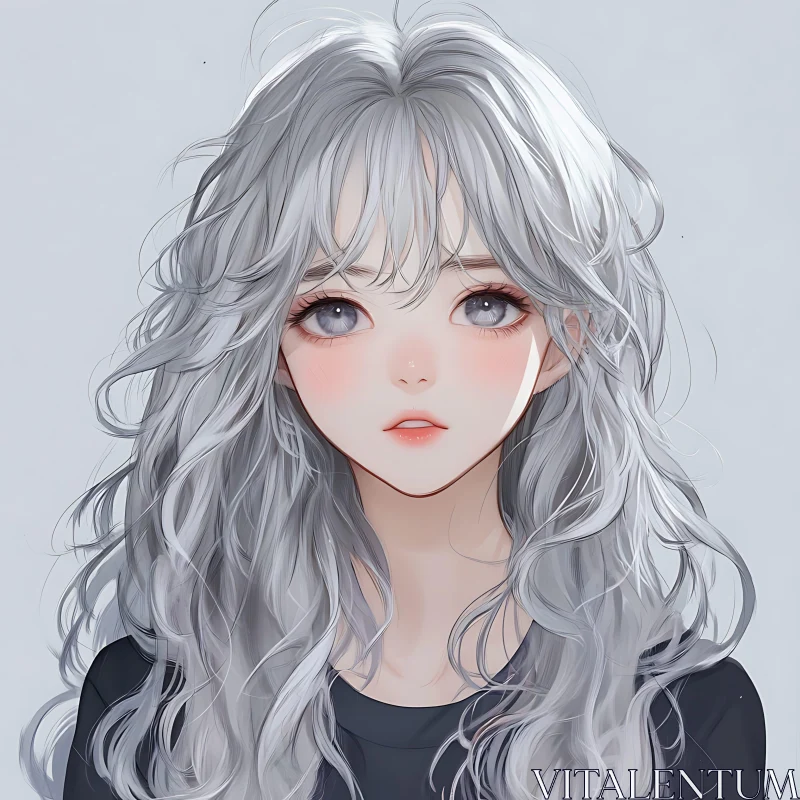 Digital Art of Anime Woman with Silver Hair AI Image