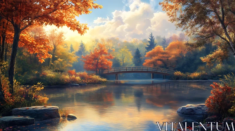 AI ART Peaceful Fall Scene by a Tranquil Lake