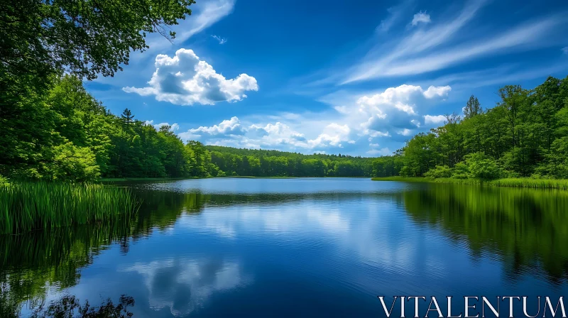 Serene Lake with Forest Reflections AI Image