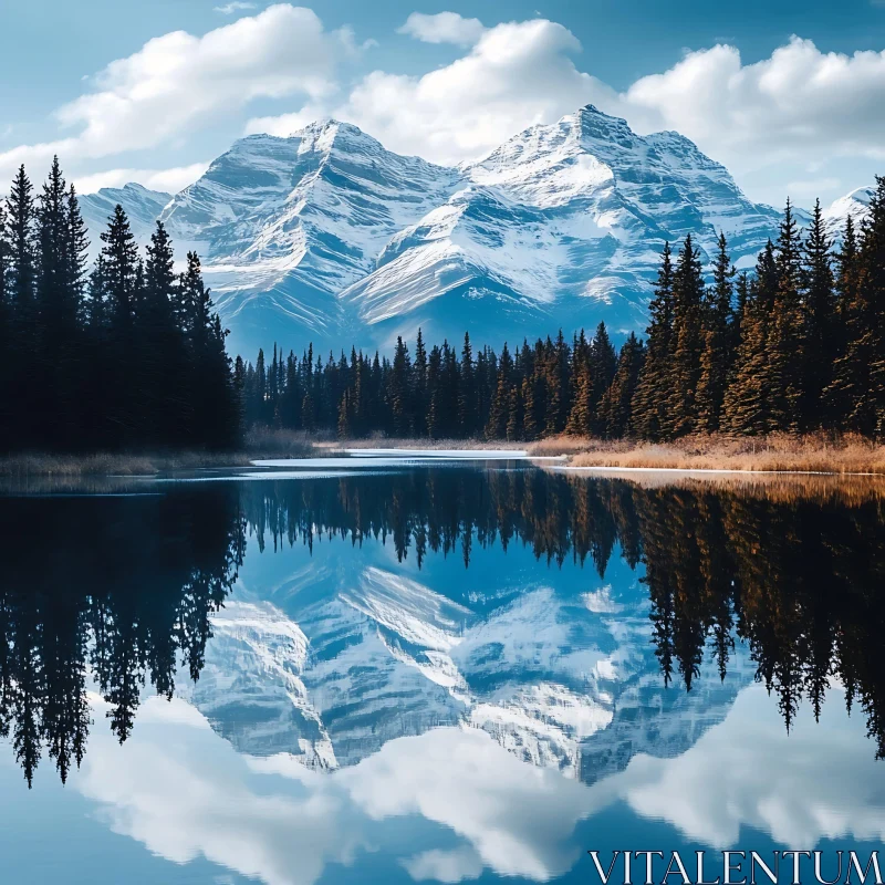 Serene Mountain Reflection in a Calm Lake AI Image