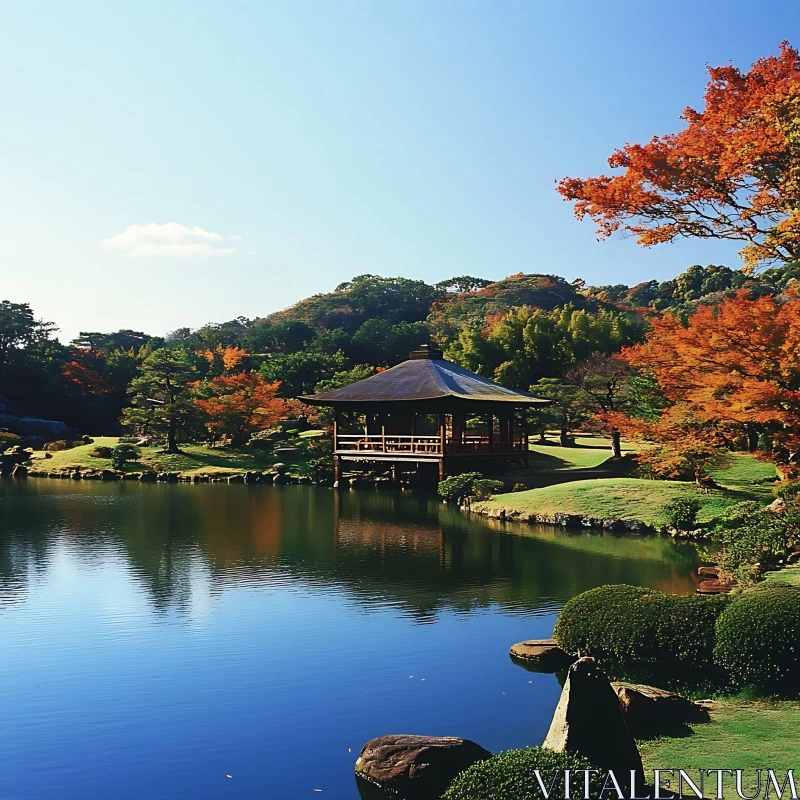 Tranquil Autumn Garden with Pavilion AI Image