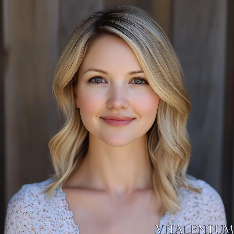 Portrait of a Blonde Woman with a Gentle Smile AI Image