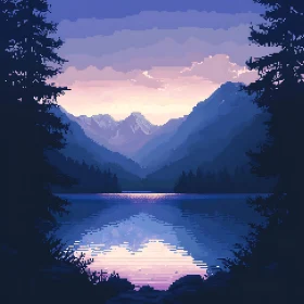 Pixel Art Lakeside Twilight Scene