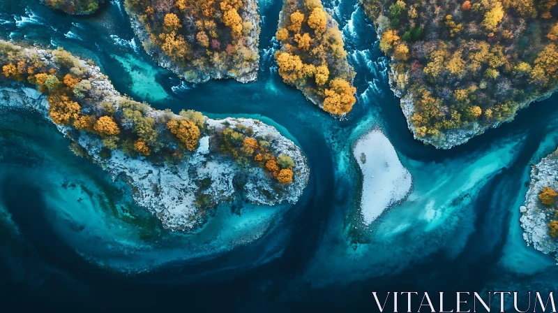 Autumn Islands in Turquoise Waters from Above AI Image