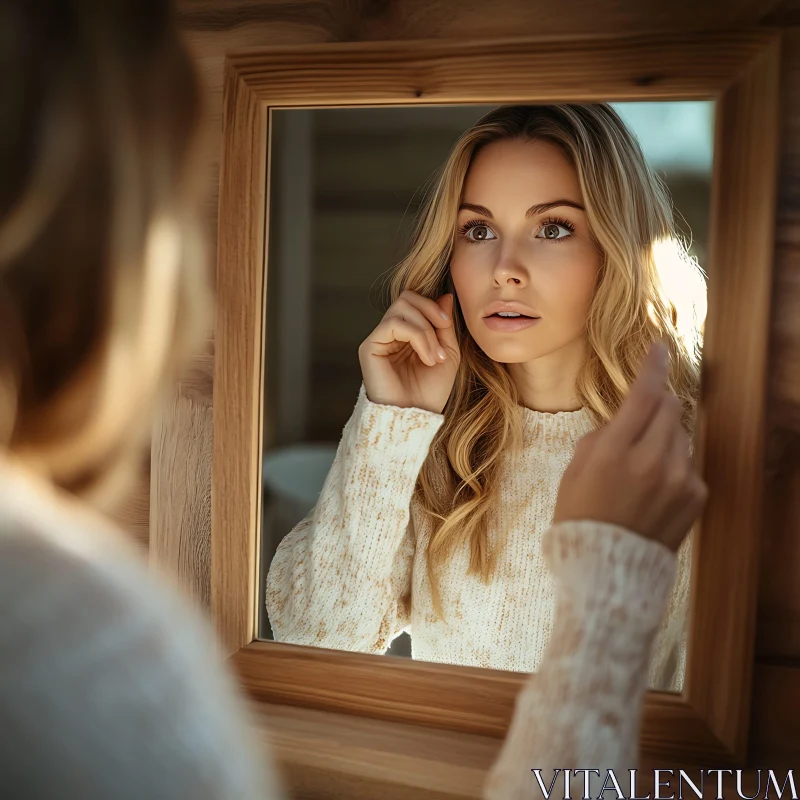 Thoughtful Reflection of a Woman in White AI Image