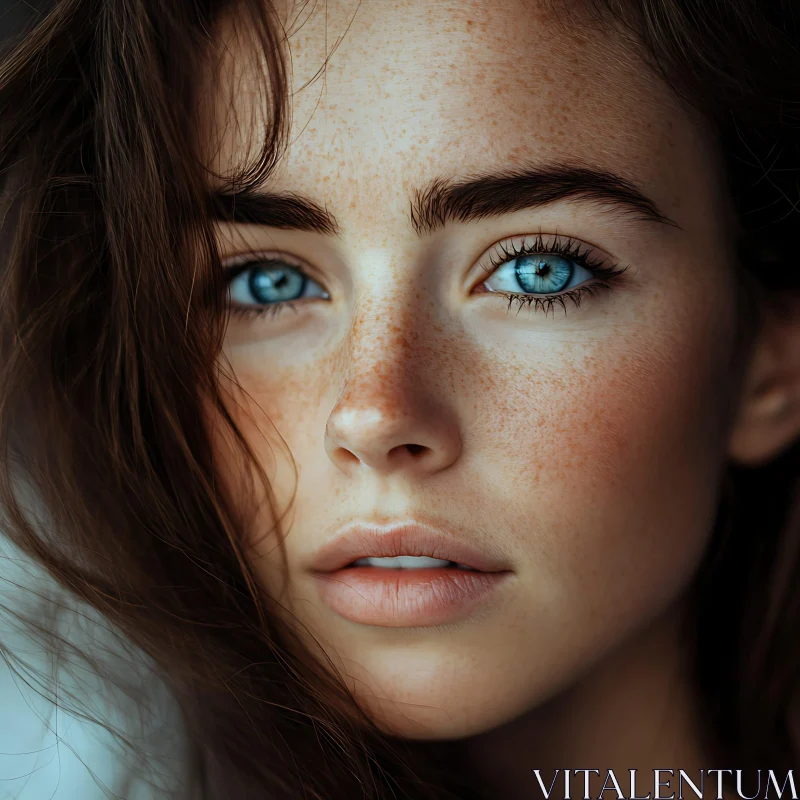 Close-up of a Beautiful Woman with Freckles AI Image