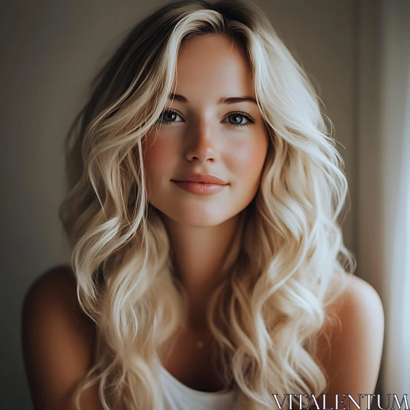 Natural Beauty: Portrait of a Blonde Woman with Curly Hair AI Image