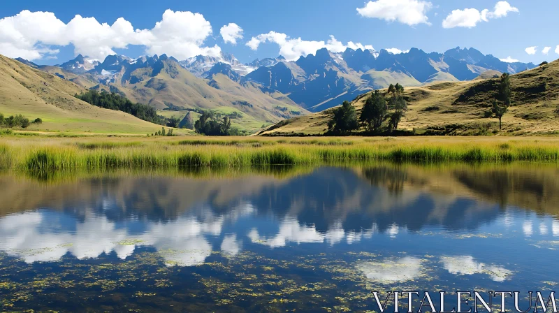 Majestic Mountains and Reflective Lake AI Image