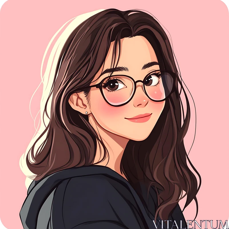 AI ART Digital Anime Woman with Long Hair and Glasses