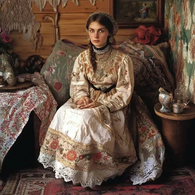 Vintage Portrait of Woman in Historic Attire