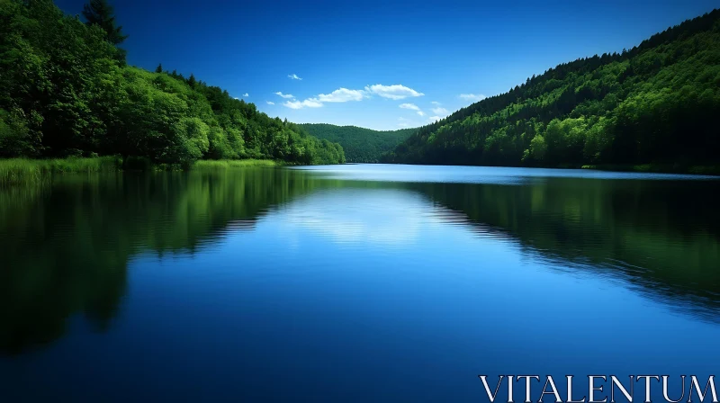 Calm Water with Forest Reflections AI Image