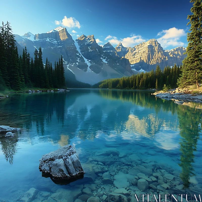 Mirror-Like Lake Amidst Snowy Peaks AI Image