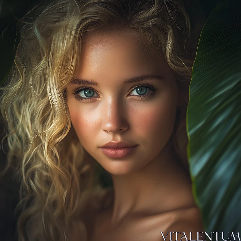 Enchanting Blue-eyed Blonde Woman Portrait AI Image