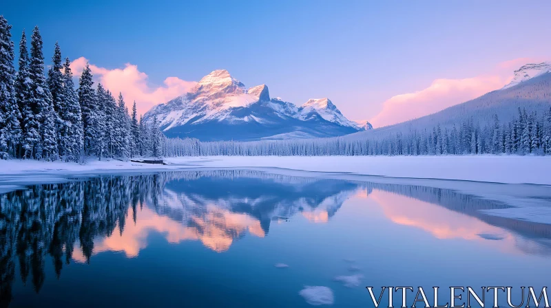 AI ART Majestic Snow Mountains and Icy Lake Reflection