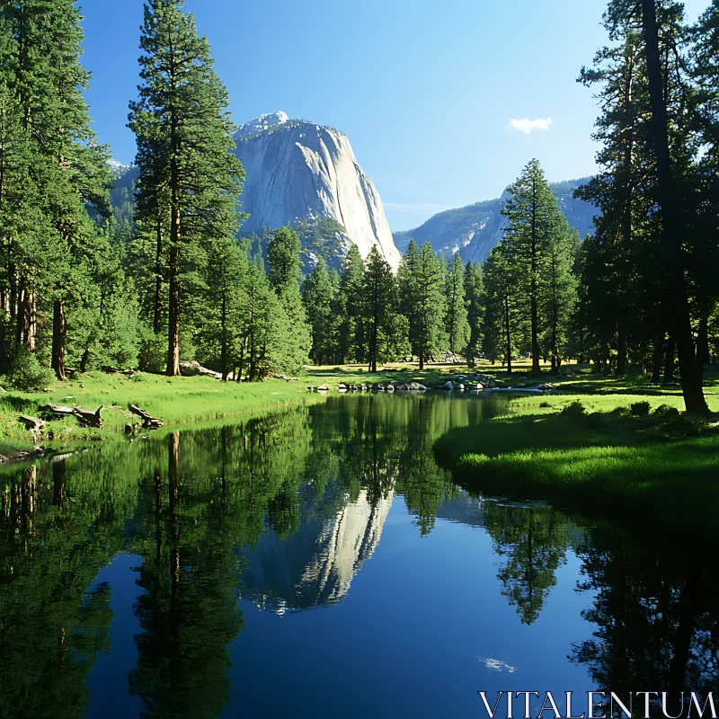 Majestic Mountain and Serene Forest Reflected in Lake AI Image