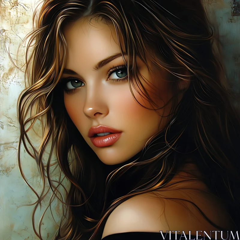 Realistic Woman Portrait with Flowing Hair AI Image