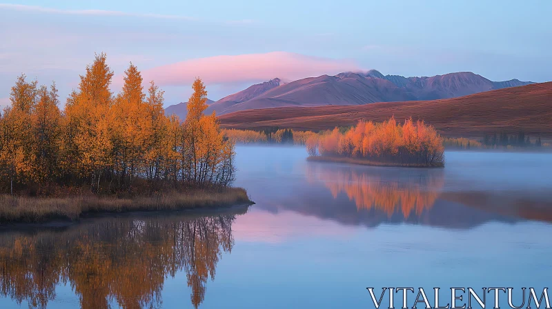 AI ART Tranquil Lake Reflection in Autumn