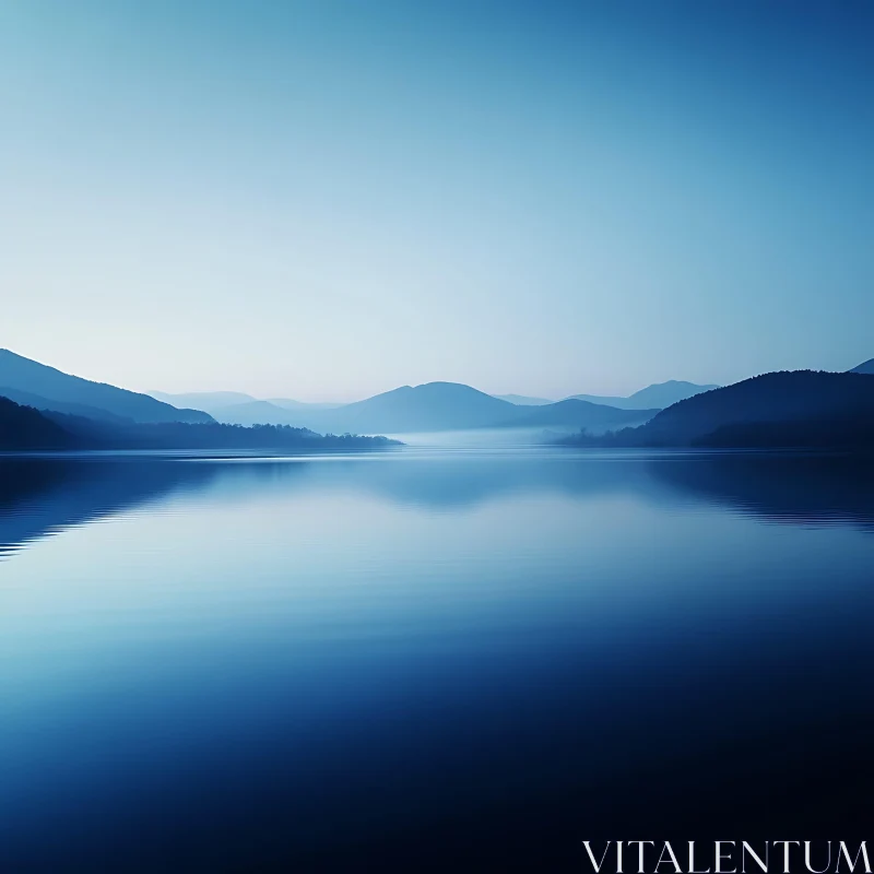 Serene Blue Lake and Mountains at Dawn AI Image