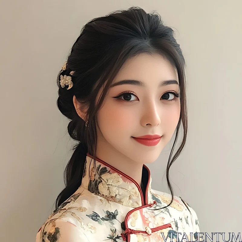 Beautiful Woman in Traditional Outfit and Natural Makeup AI Image