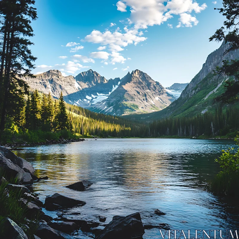 Peaceful Lake Landscape with Mountains and Forest AI Image