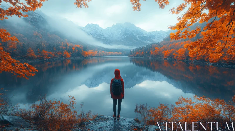 Serenity at Autumn Lake with Mountains AI Image