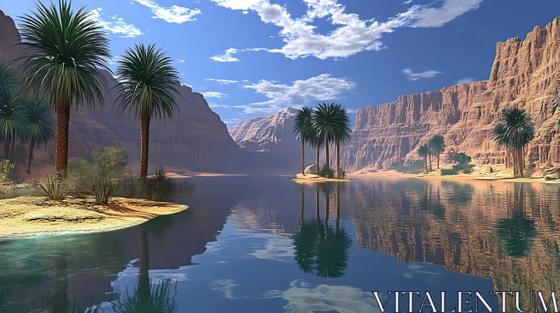 Tranquil Desert Oasis with Reflective Waters AI Image